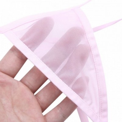 G-Strings & Thongs Mens Stretch Low Rise Sexh Mesh Sheer Bulge Pouch Mini G-String T-Back Thongs Panties Underwear - Pink - C...