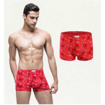 Boxers 4Pcs Mens Boxers Shorts Casual Modal Ice Silk Breathable Printed Underwear Soft Fashion Youth - Red gift box 2 - C618W...