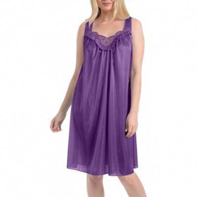 Nightgowns & Sleepshirts Women's Satin Silk Sleeveless Lingerie Nightgowns-Meadow Violet-M - CA12M8OX8FV