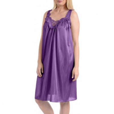 Nightgowns & Sleepshirts Women's Satin Silk Sleeveless Lingerie Nightgowns-Meadow Violet-M - CA12M8OX8FV