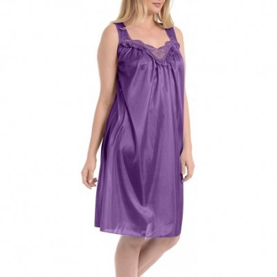 Nightgowns & Sleepshirts Women's Satin Silk Sleeveless Lingerie Nightgowns-Meadow Violet-M - CA12M8OX8FV