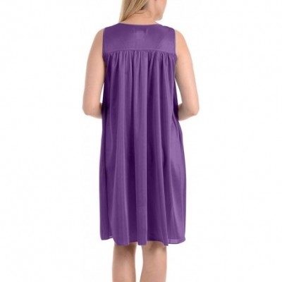 Nightgowns & Sleepshirts Women's Satin Silk Sleeveless Lingerie Nightgowns-Meadow Violet-M - CA12M8OX8FV