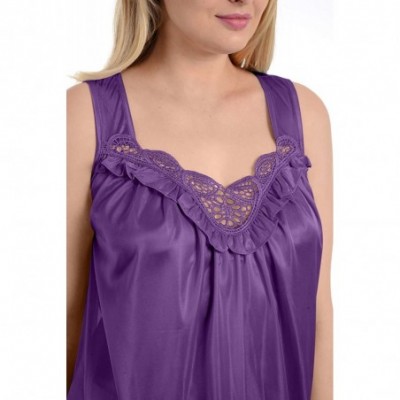 Nightgowns & Sleepshirts Women's Satin Silk Sleeveless Lingerie Nightgowns-Meadow Violet-M - CA12M8OX8FV