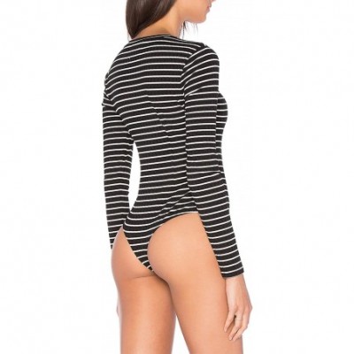 Shapewear Women's Long Sleeve Partial Front Button Bodysuit - Stripe - C3189IDR9MH