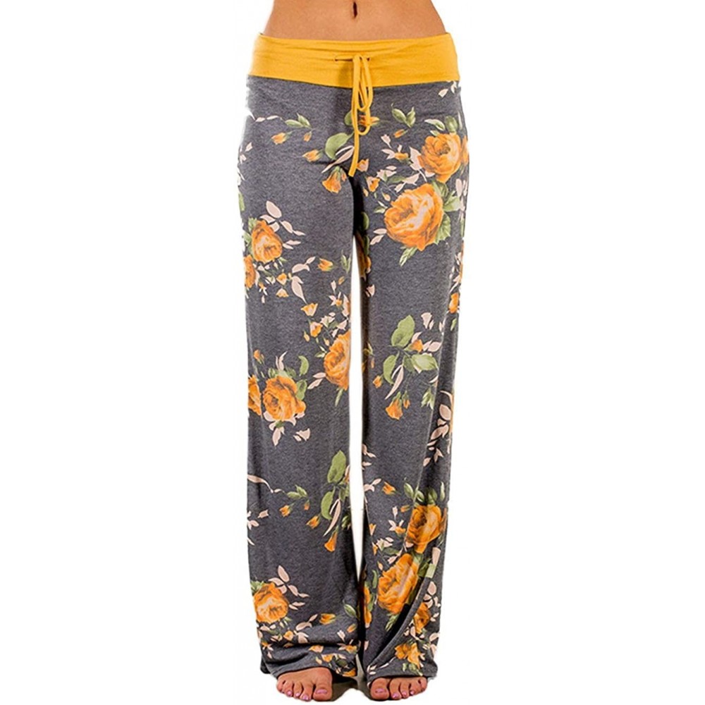 Bottoms Women Comfy Stretch Floral Print Drawstring Camouflage Wide Leg Lounge Pants - 0a Yellow - C2192Z6I2D8