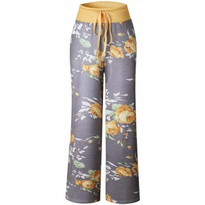 Bottoms Women Comfy Stretch Floral Print Drawstring Camouflage Wide Leg Lounge Pants - 0a Yellow - C2192Z6I2D8