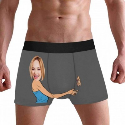 Briefs Personalized Men's Funny Face Boxer- Your Photo on Custom Underwear for Men Beautiful Young Woman Hugging All Gray Str...