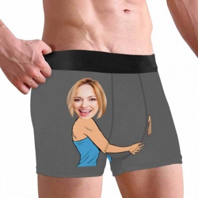 Briefs Personalized Men's Funny Face Boxer- Your Photo on Custom Underwear for Men Beautiful Young Woman Hugging All Gray Str...