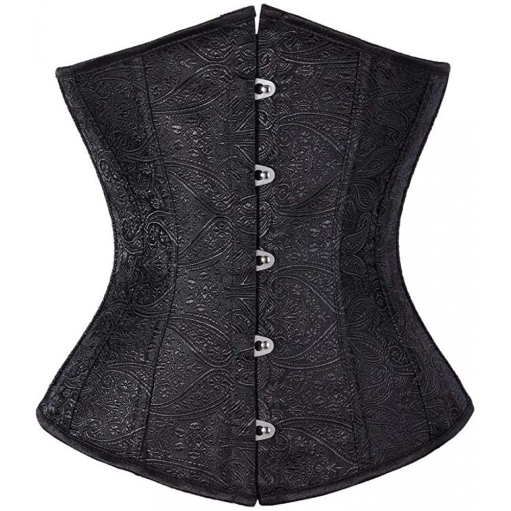 Bustiers & Corsets Womens Vintage Lace Up Bustier Floral Pattern Underbust Corset Top Boned Waist Trainer - Black - C718TMA823T