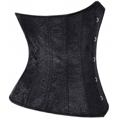 Bustiers & Corsets Womens Vintage Lace Up Bustier Floral Pattern Underbust Corset Top Boned Waist Trainer - Black - C718TMA823T