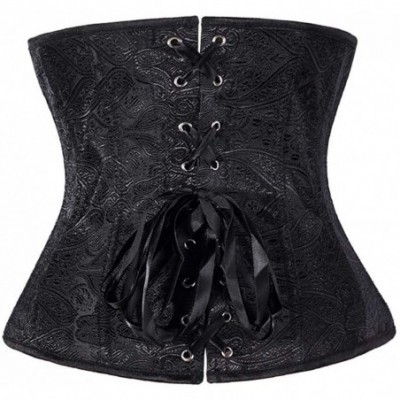 Bustiers & Corsets Womens Vintage Lace Up Bustier Floral Pattern Underbust Corset Top Boned Waist Trainer - Black - C718TMA823T