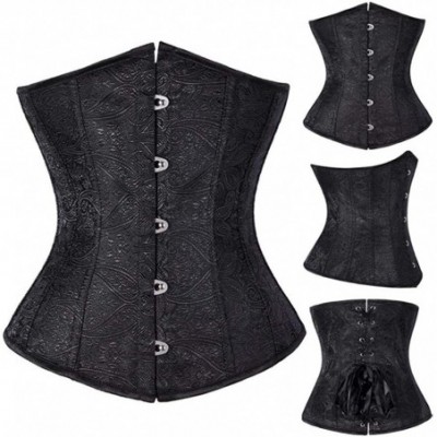 Bustiers & Corsets Womens Vintage Lace Up Bustier Floral Pattern Underbust Corset Top Boned Waist Trainer - Black - C718TMA823T