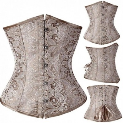 Bustiers & Corsets Womens Vintage Lace Up Bustier Floral Pattern Underbust Corset Top Boned Waist Trainer - Black - C718TMA823T