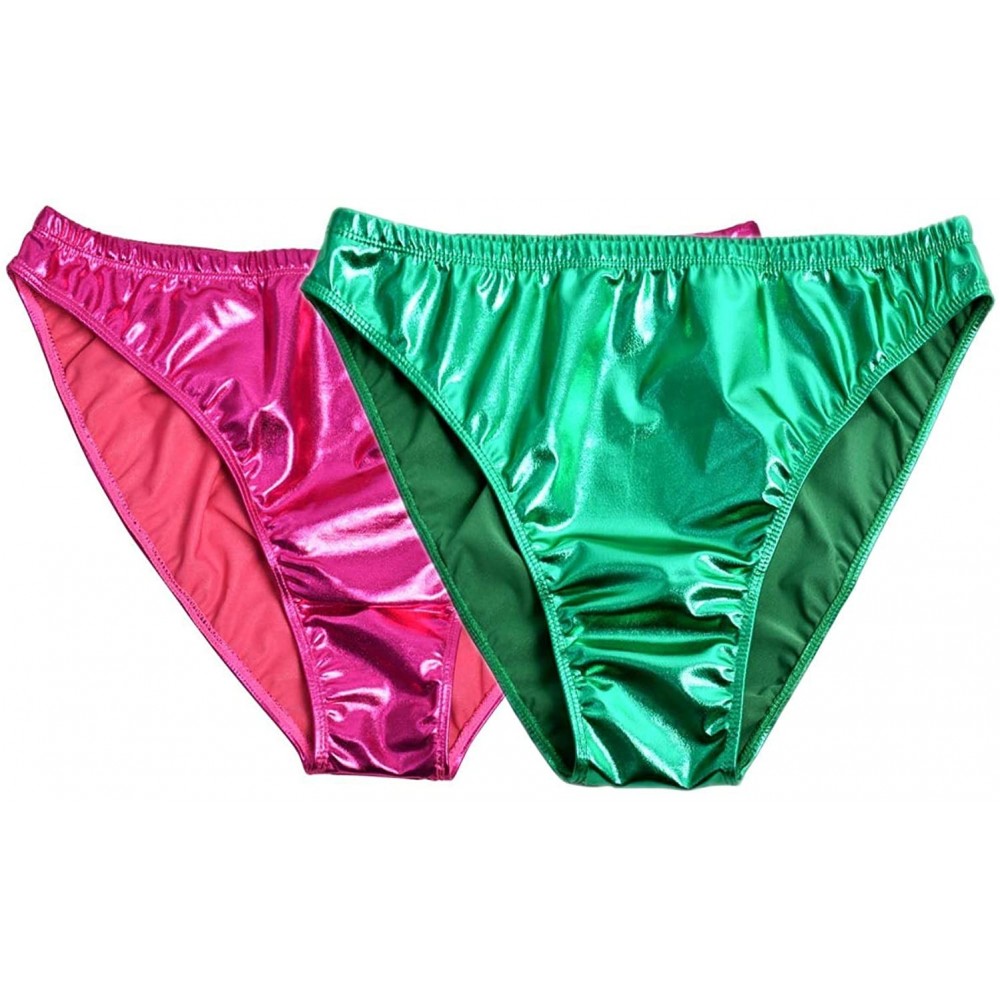 Shapewear Women Shiny Metallic Panty Briefs High Cut Ballet Dance Underwear Shorts - Fuchsia-green - CY190Z2N2E7