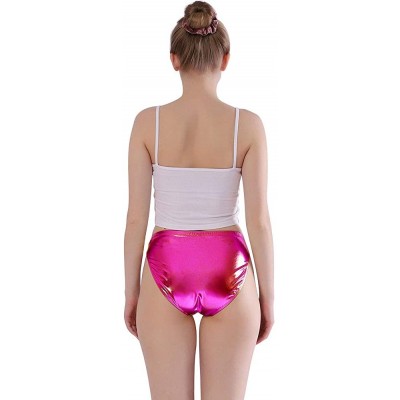 Shapewear Women Shiny Metallic Panty Briefs High Cut Ballet Dance Underwear Shorts - Fuchsia-green - CY190Z2N2E7