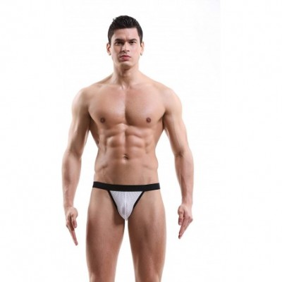 Briefs Men's Low Rise High-Leg Opening Bikini Underwear Sexy Mens Bulge Briefs - White - CS18ZAE8U4Y