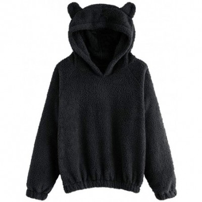 Thermal Underwear Women's Bear Fuzzy Hoodie Long Sleeve Fleece Sweatshirt Warm Pullover Cropped Top - A-black - CG192ZO0320