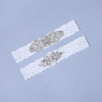 Garters & Garter Belts Sexy Rhinestone Lace Wedding Garters for Bride 2 Pcs Party Garter Set - B-off White - C418YCNIH0T