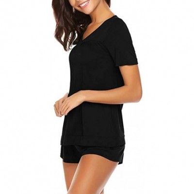 Sets Womens Short Sleeve Pajama Set Shirts Pjs 2 Piece Sleepwear with Short Pants Nightwear - Black - CM18R86R67S