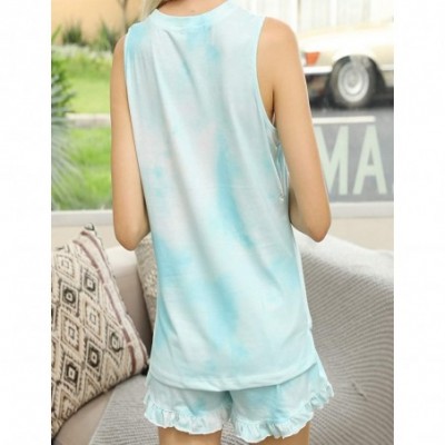 Sets Womens Summer Pajamas Set Soft Tee Shirt Tops and Shorts 2 Piece Pajamas Sleep Night Wear Lounge Set A light Blue - CP19...