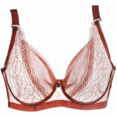 Bras Women Full Coverage Unlined Underwire Sheer Breathable Bra - Pink - CO18GYYTZOX