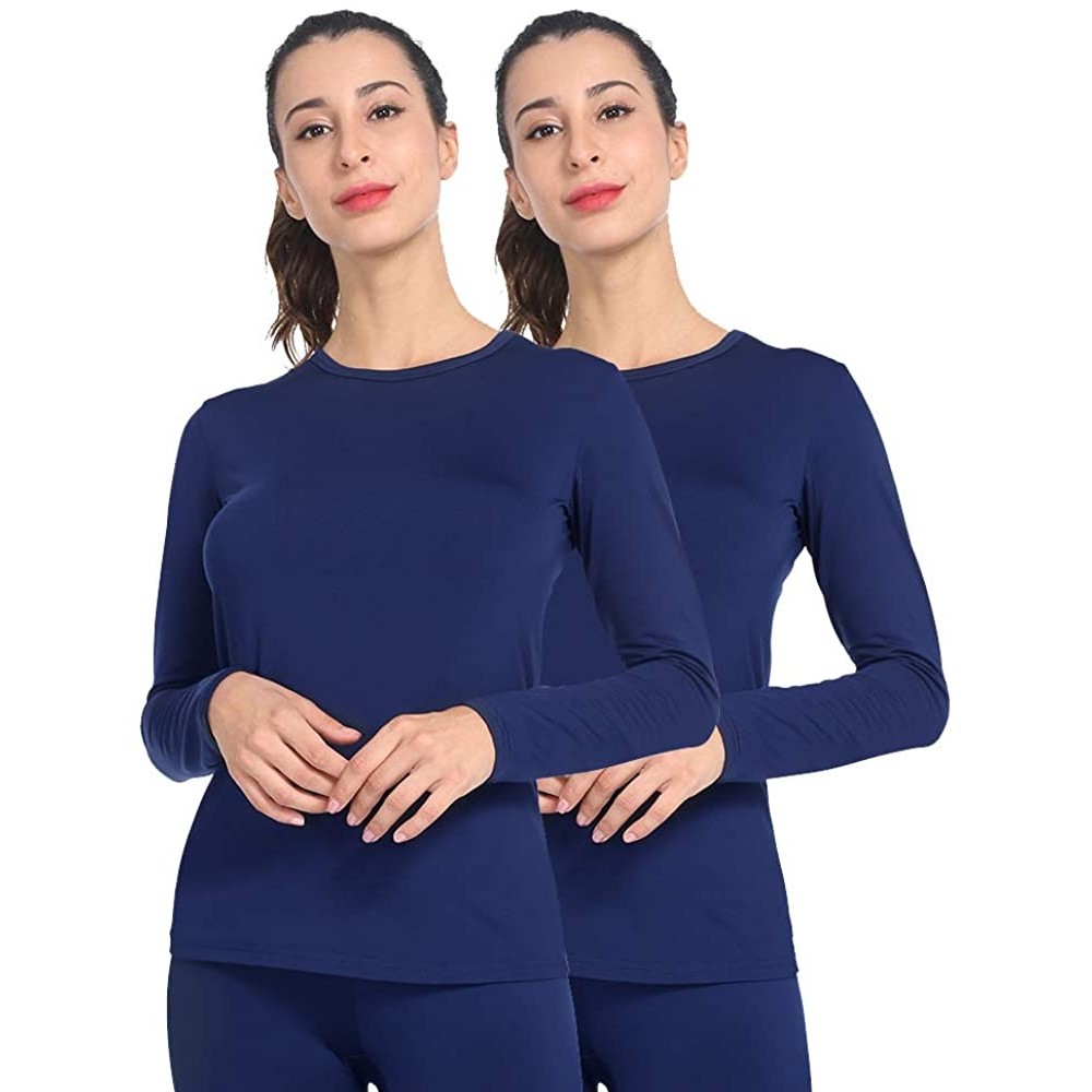 Thermal Underwear Womens Thermal Tops Fleece Lined Shirt Long Sleeve Base Layer 2 Pack - 2 Pack-blue - C5193MA5TIH