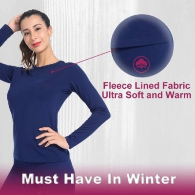 Thermal Underwear Womens Thermal Tops Fleece Lined Shirt Long Sleeve Base Layer 2 Pack - 2 Pack-blue - C5193MA5TIH