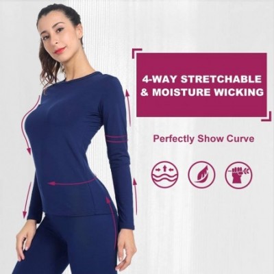 Thermal Underwear Womens Thermal Tops Fleece Lined Shirt Long Sleeve Base Layer 2 Pack - 2 Pack-blue - C5193MA5TIH