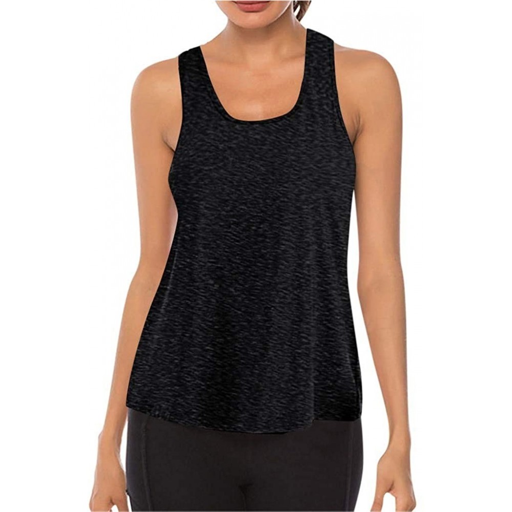 Tops Workout Tank Tops for Women - Athletic Yoga Tops- Racerback Running Tank Top - Black - CL19CH2Y2Z6