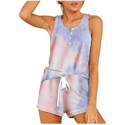 Tops Two Piece Tie-dye Gradient Pjs Short Sets for Women - Blue - CV199Q4IWRU