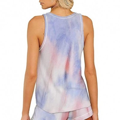 Tops Two Piece Tie-dye Gradient Pjs Short Sets for Women - Blue - CV199Q4IWRU