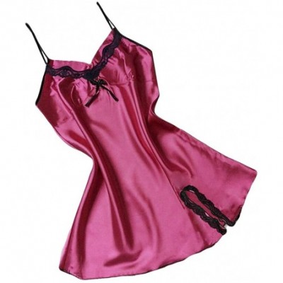 Nightgowns & Sleepshirts Women Sexy Lingerie Ladies Silk Lace Nightdress Babydoll Sleepwear Nightgown Plus Size - Wine Red 3 ...