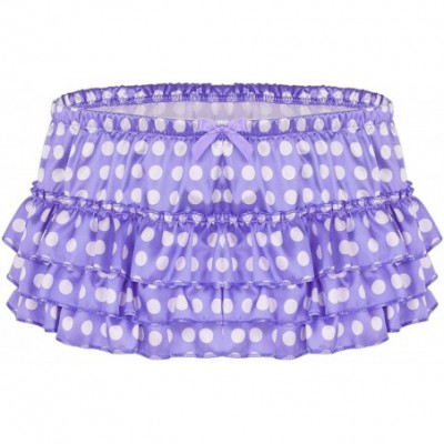 Boxers Men's Shiny Satin Ruffled Bloomer Tiered Skirted Panties Sissy Crossdress Briefs Underwear - Purple Polka Dots - C418K...