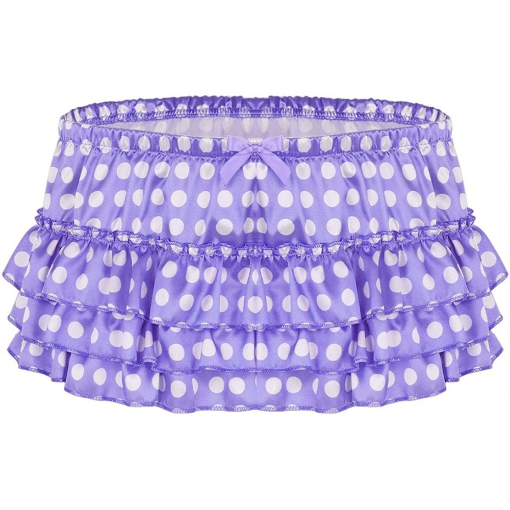 Boxers Men's Shiny Satin Ruffled Bloomer Tiered Skirted Panties Sissy Crossdress Briefs Underwear - Purple Polka Dots - C418K...