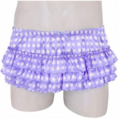 Boxers Men's Shiny Satin Ruffled Bloomer Tiered Skirted Panties Sissy Crossdress Briefs Underwear - Purple Polka Dots - C418K...