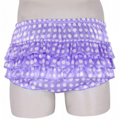 Boxers Men's Shiny Satin Ruffled Bloomer Tiered Skirted Panties Sissy Crossdress Briefs Underwear - Purple Polka Dots - C418K...