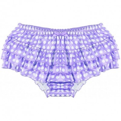 Boxers Men's Shiny Satin Ruffled Bloomer Tiered Skirted Panties Sissy Crossdress Briefs Underwear - Purple Polka Dots - C418K...