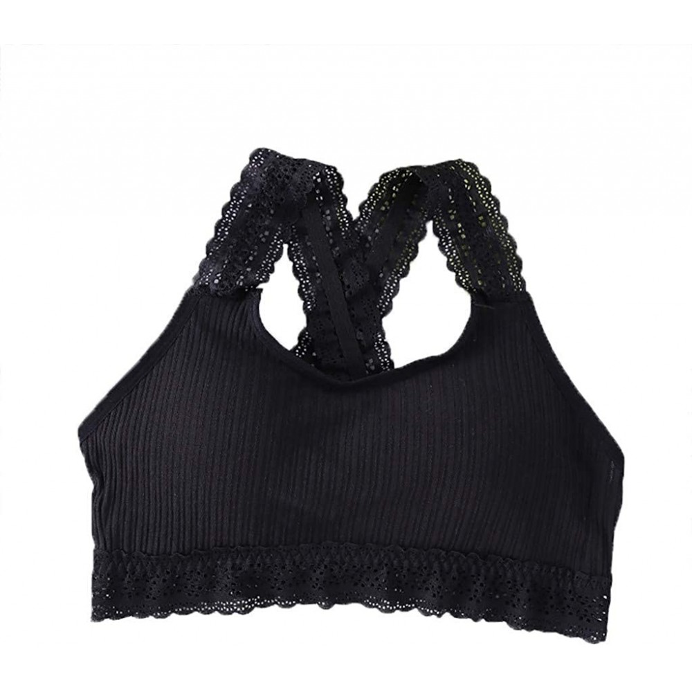 Camisoles & Tanks Women Sexy Bra Solid Vest Lace Camisole Breathable Push Up Top Underwear - Black - CC197QCS9WQ