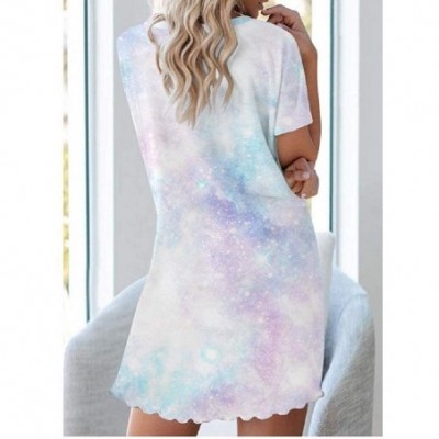 Nightgowns & Sleepshirts Women Floral Short Sleeves Casual Loose Lips Mini Dress Nightgown - As5 - C61900XTA85