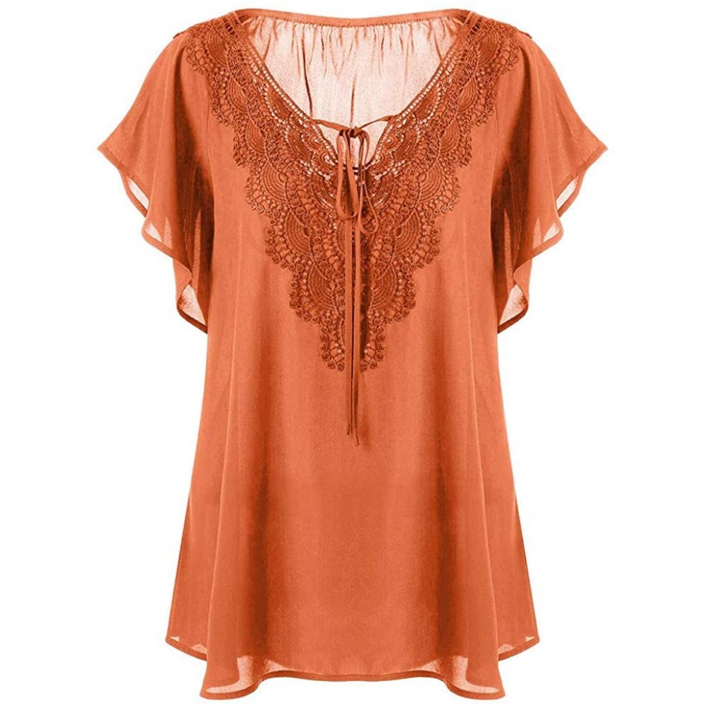 Nightgowns & Sleepshirts Women's Large Size Short-Sleeved T-Shirt Shirt Fashion V-Neck Printed Shirt Pullover Top - H-orange ...