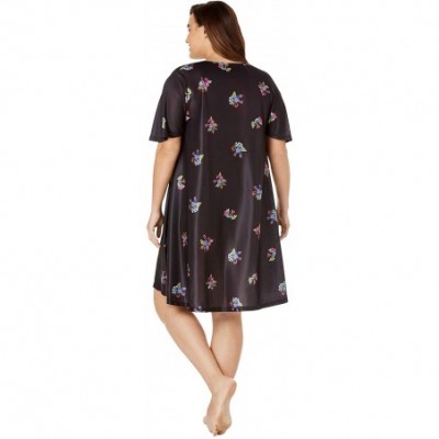 Nightgowns & Sleepshirts Women's Plus Size Short Sweeping Printed Lounger Nightgown - Blue Sapphire Floral (0544) - CB19G5NINZ7