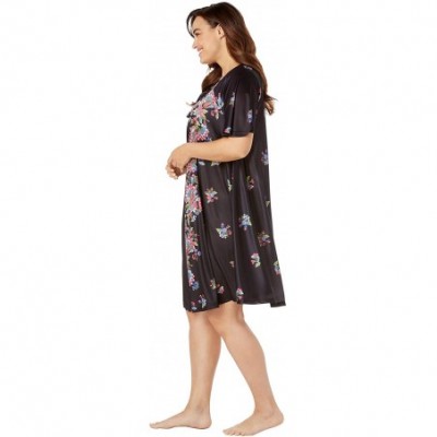 Nightgowns & Sleepshirts Women's Plus Size Short Sweeping Printed Lounger Nightgown - Blue Sapphire Floral (0544) - CB19G5NINZ7