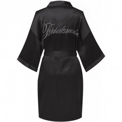 Robes Satin Wedding Robes with Clear Rhinestones-Bride&Bridesmaid Edition Short Kimono - Bridesmaid Black - CV12DRPX17P