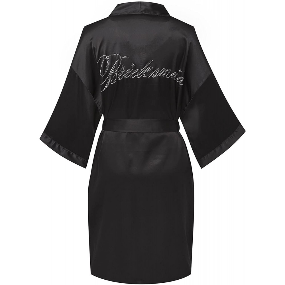 Robes Satin Wedding Robes with Clear Rhinestones-Bride&Bridesmaid Edition Short Kimono - Bridesmaid Black - CV12DRPX17P