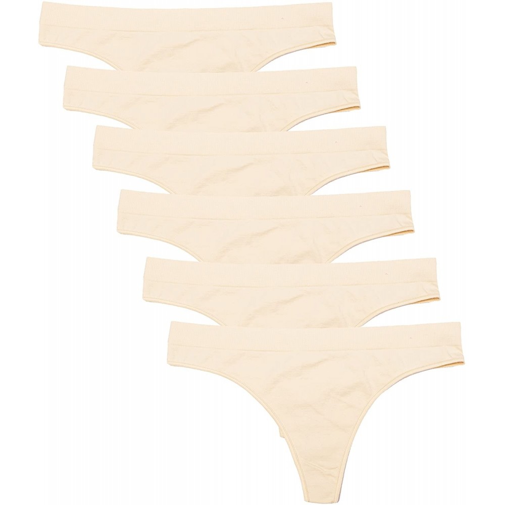 Panties 6 Pack Women's Nylon Spandex Thong Underwear - Beige - CP1860U9Z2U