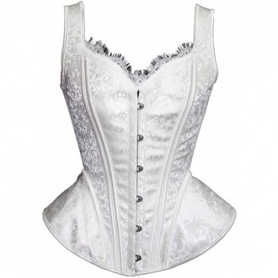 Bustiers & Corsets Women Gothic Vintage Steampunk Boned Lace Overbust Satin Shoulder Strap Corset Bustier Top - White - CF18K...