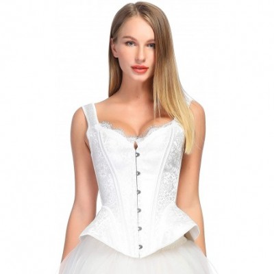 Bustiers & Corsets Women Gothic Vintage Steampunk Boned Lace Overbust Satin Shoulder Strap Corset Bustier Top - White - CF18K...