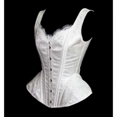 Bustiers & Corsets Women Gothic Vintage Steampunk Boned Lace Overbust Satin Shoulder Strap Corset Bustier Top - White - CF18K...