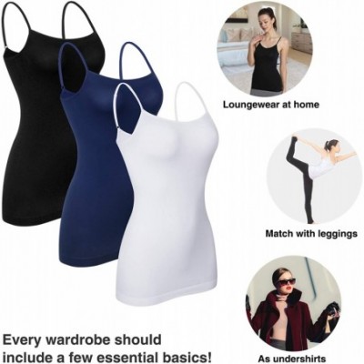 Camisoles & Tanks Women's Basic Tank Top Adjustable Spaghetti Straps Smooth Cami Undershirt Pack of 2 - Black/Black - C418YG5...