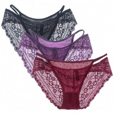 Panties Women Underwear Briefs 3 Pack Lace String Bikini Panties - Assorted 3 - C8186WSZ8QG